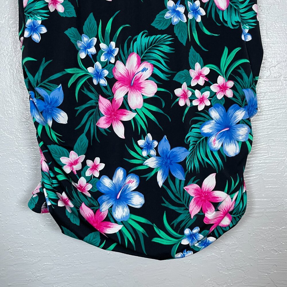Catalina Women Plus Size 1X Black Floral One Piece Swimsuit Halter Padded Cups - Picture 6 of 10